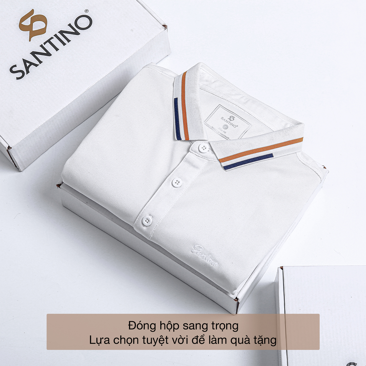 Áo POLO nam phối bo cổ vàng vải Cotton Cá Sấu, form chuẩn, sang trọng lịch sự SANTINO