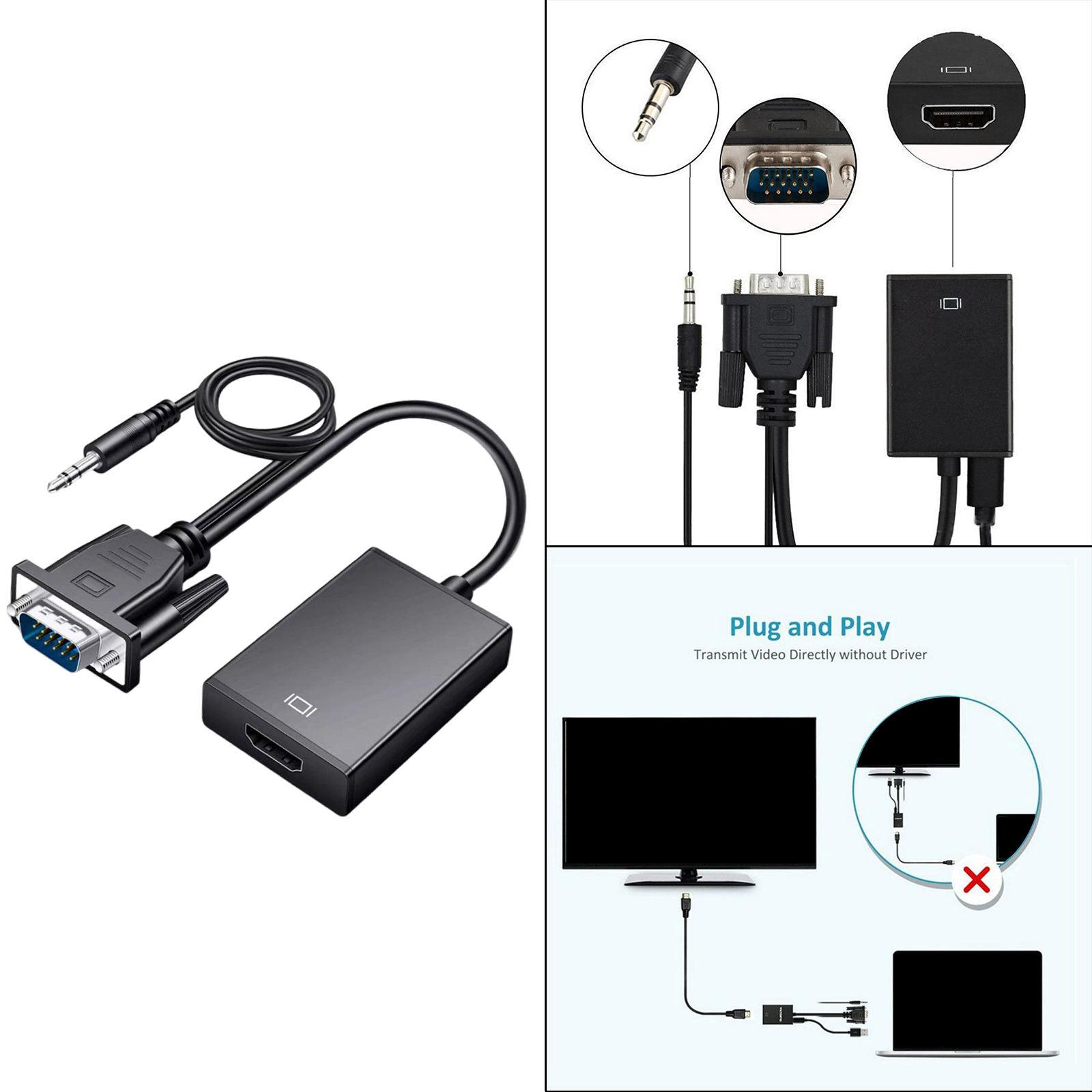 VGA to HDMI Converter Adapter VGA to HDMI for Computer Mobile Phones Black