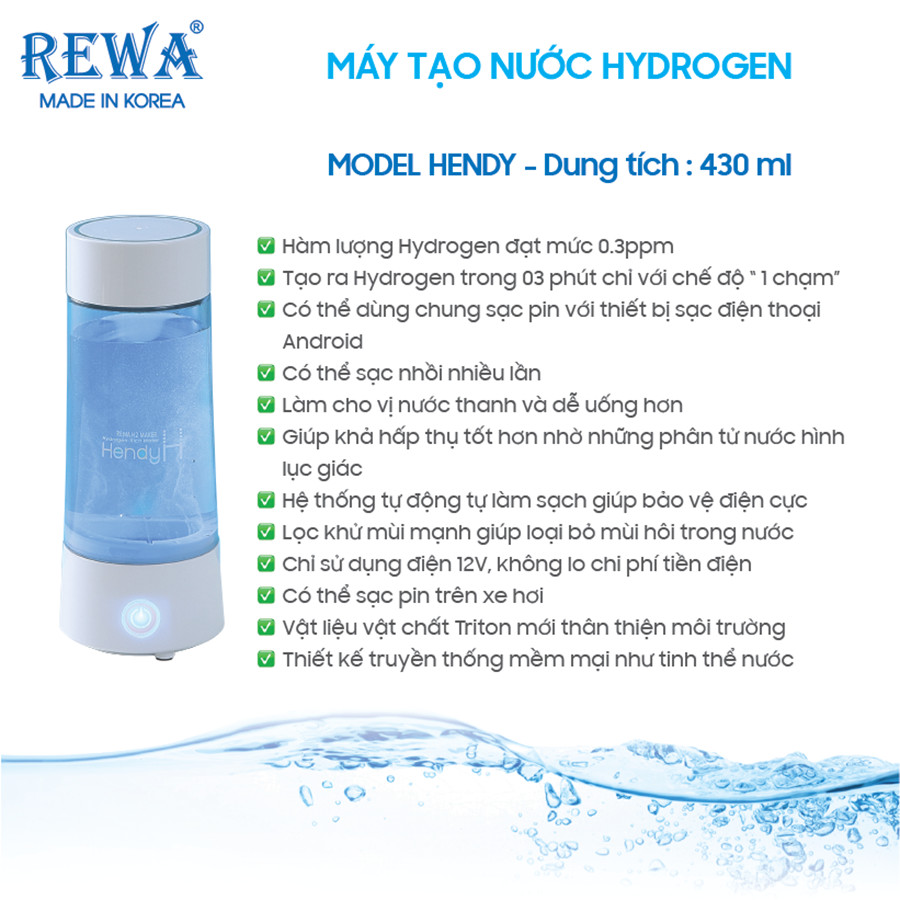 Máy Tạo Nước Dạng Cầm Tay Hydrogen Hendy - Hàng Chính Hãng