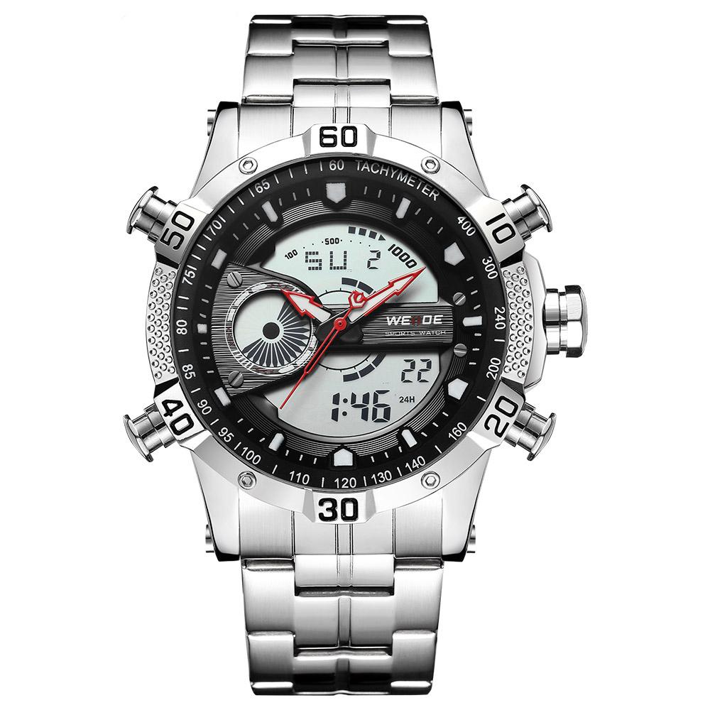Đồng hồ nam kỹ thuật số WEIDE WH6902 3ATM Đèn nền LCD chống nước 3ATM Lịch báo thức thể thao Tuần - Màu bạc