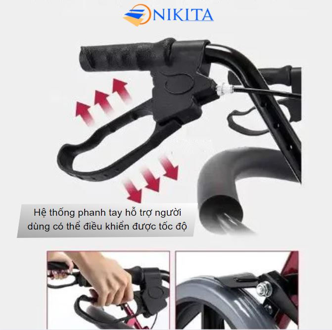 Xe tập đi bốn bánh cho người già có ghế ngồi, có giỏ đựng đồ, gấp gọn khi không sử dụng, chính hãng Nikita