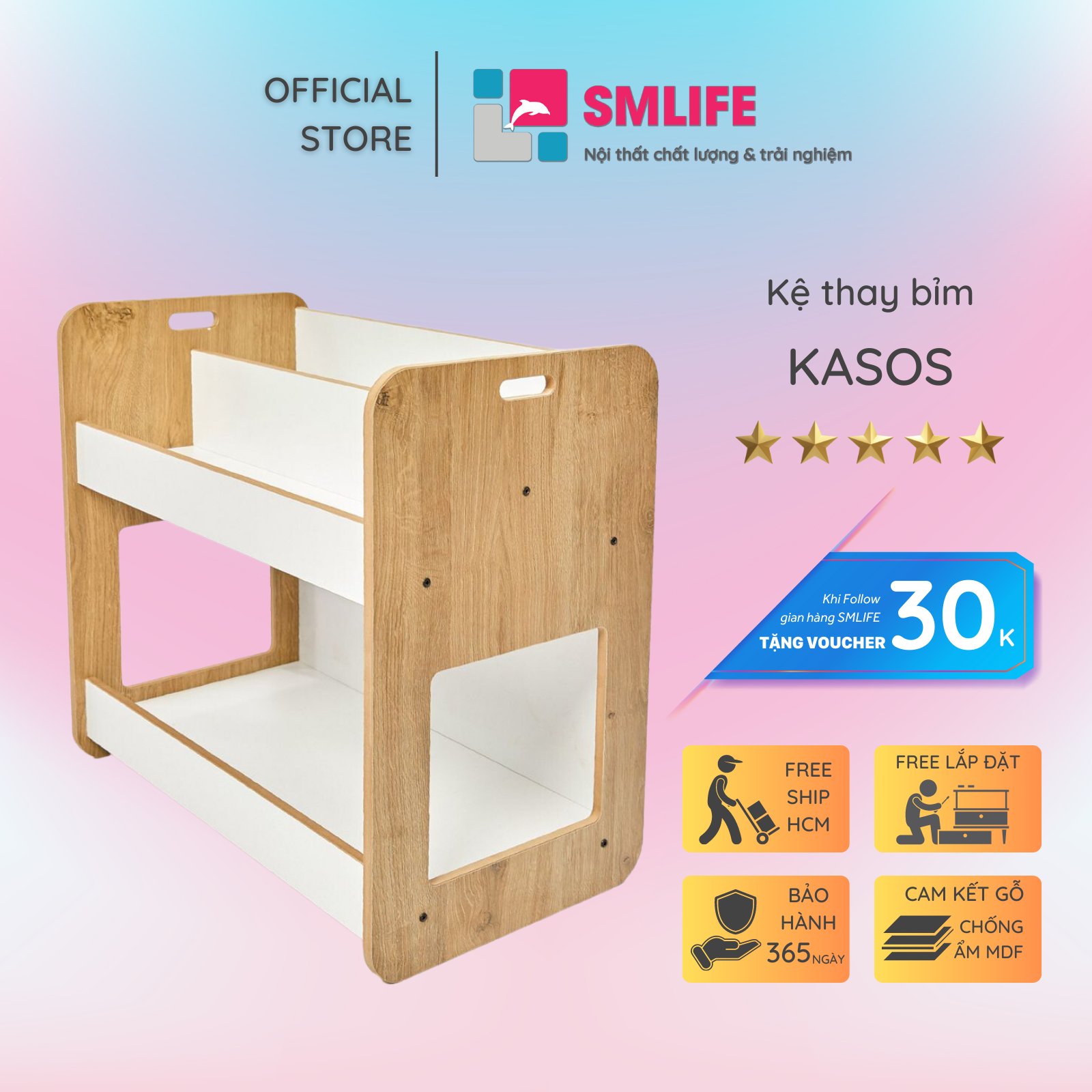 Kệ gỗ thay tã cho bé SMLIFE Kasos | Gỗ MDF dày 17mm chống ẩm | D80xR50xC85cm