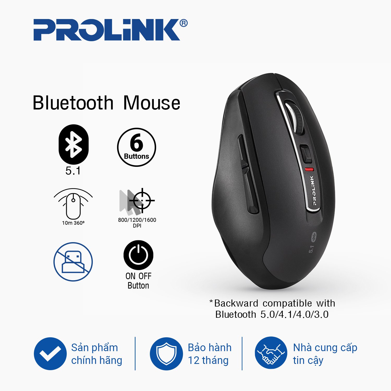 Chuột bluetooth PROLINK PMB8502 BLK - Hàng Chính Hãng