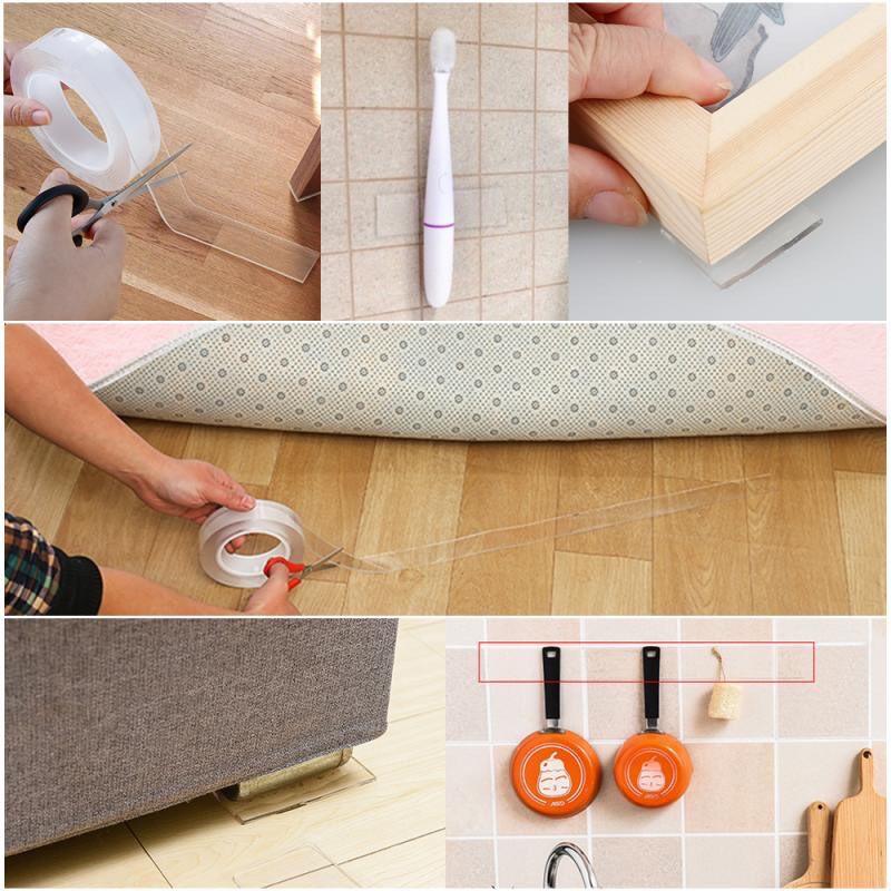 Băng Dính 2 Mặt Siêu Dính Trong Suốt Cuộn Dài 5m - Băng Keo Dán Đa Năng Chống Thấm Nước Tiện Dụng