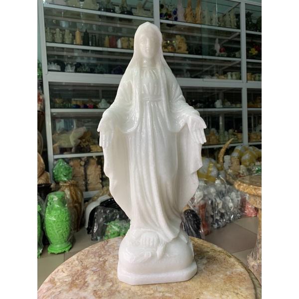 Tượng Đức Mẹ Maria Đá Cẩm Thạch Trắng - cao 40cm