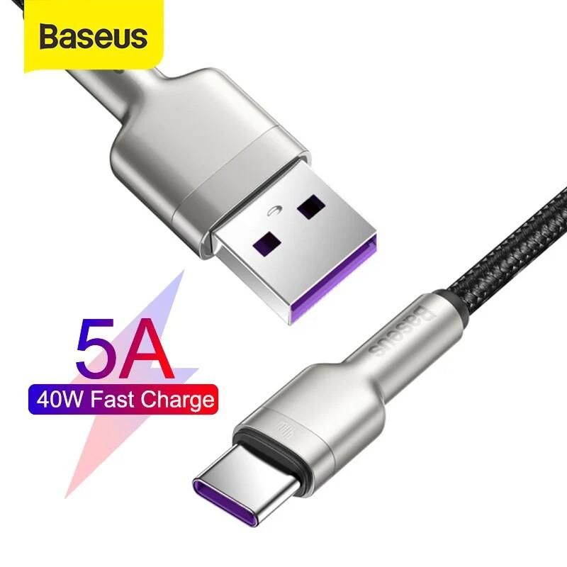 Cáp sạc nhanh, siêu bền Baseus Cafule Metal Series Type C 40W (USB to Type C, Zinc Alloy Material, Super Quick charge)