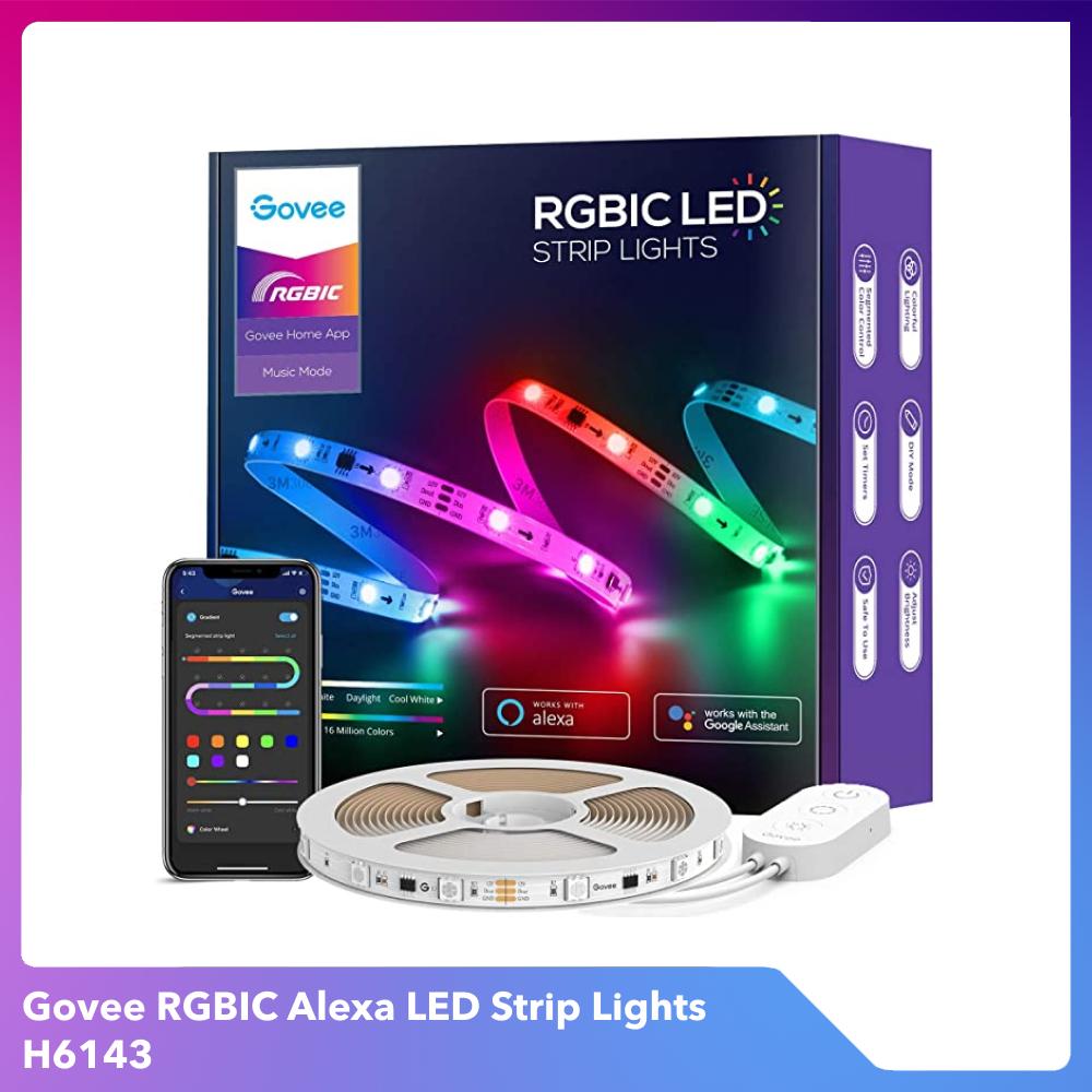 Dây đèn LED chạy đuổi Govee RGBIC Strip Lights H6143 | Cuộn 5m, 30 mắt leds/m, 35+ hiệu ứng màu mịn màng, Cảm biến nhạc