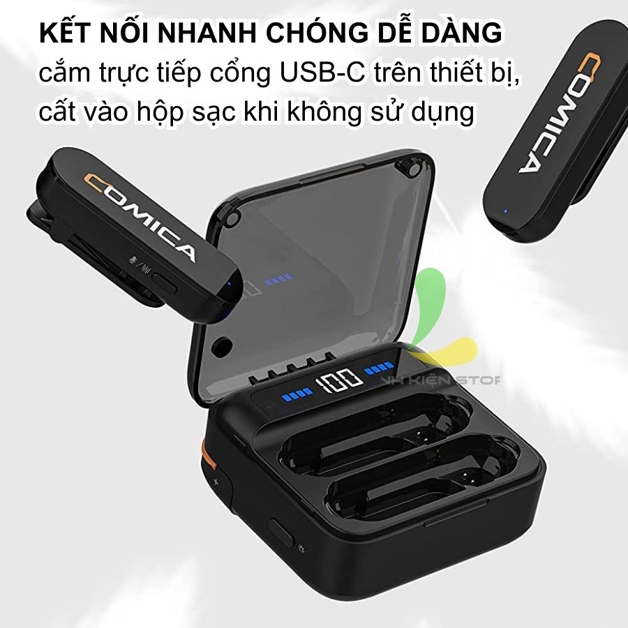 Micro thu âm không dây Comica Vimo S-UC - Micro cài áo nhỏ gọn sử dụng cổng kết nối Type C kèm dock sạc tiện lợi - Hàng chính hãng