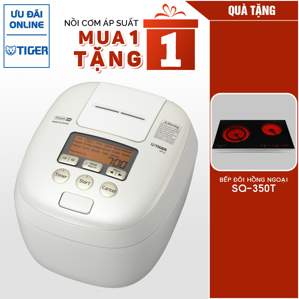 Nồi cơm cao tần áp suất kép Tiger JPT-H18S (1.8L) Tặng 1 Bếp đôi hồng ngoại SQ-350T - Hàng Chính Hãng