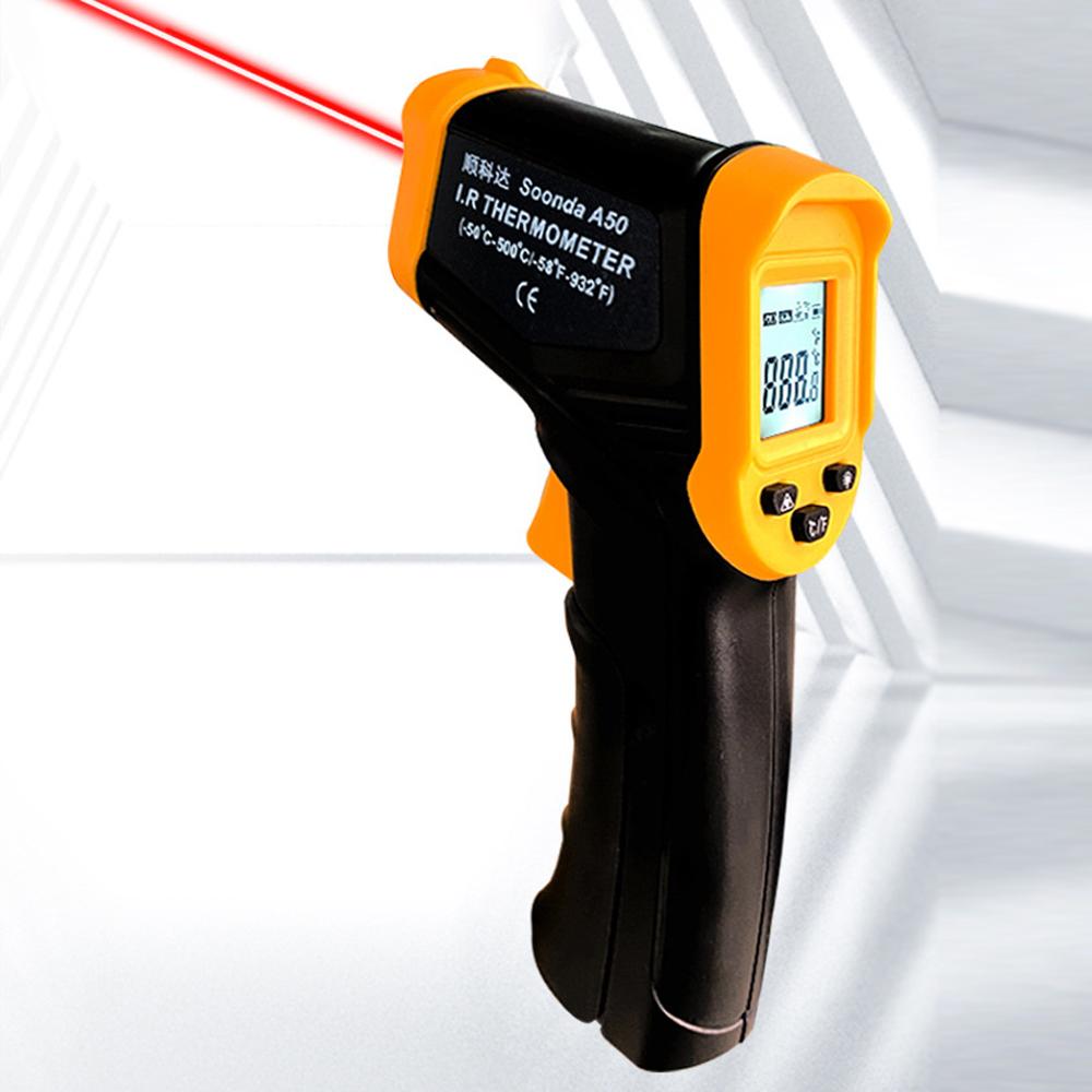 "-50℃~500℃ Handheld Infrared Temperature Meter LCD Display with Backlight Non-contact Temperature Meter ℃/℉ Units Switching Home Household Cooking Oven Temperature Meter