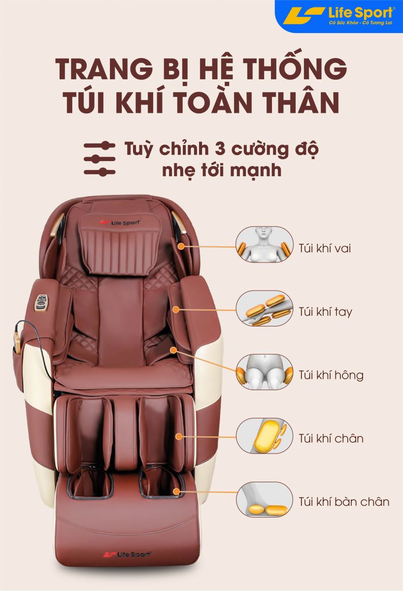 Ghế Massage Toàn Thân Lifesport LS-789, Trị Liệu Nhức Mỏi Với Đai Massage Hồng Ngoại, BH 6 Năm