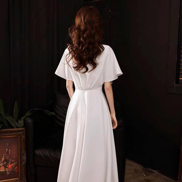 ĐẦM ĐI TIỆC CỔ V TAY LOA NHÚN NGỰC SANG TRỌNG, QUÝ PHÁI