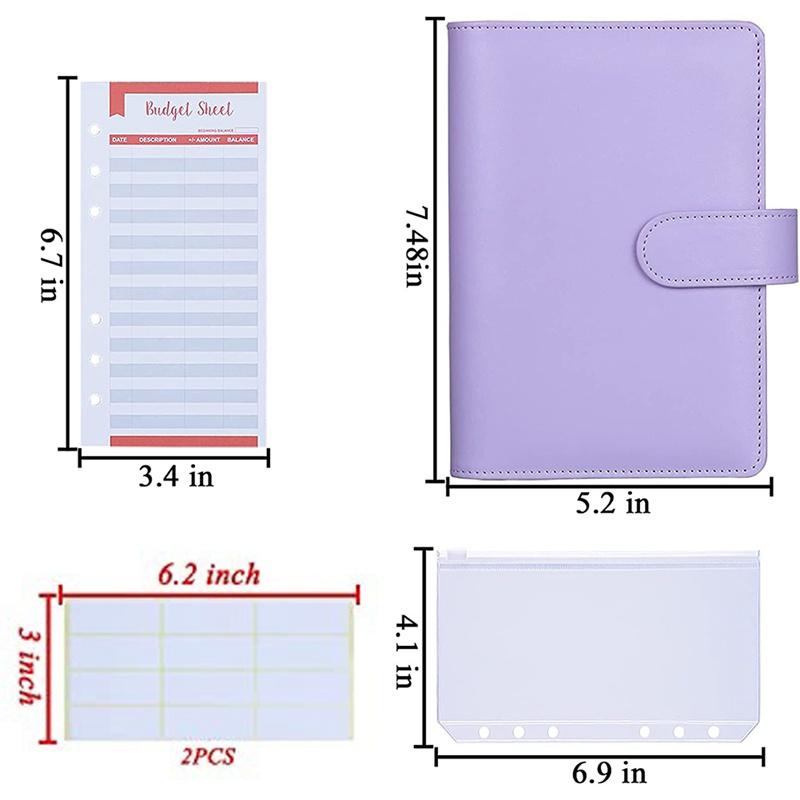 A6 PU Leather Binder Cover with 8PCS A6 Binder Pockets Good for Keep Cash Coupons Passport Tickets Notes Cards Purple