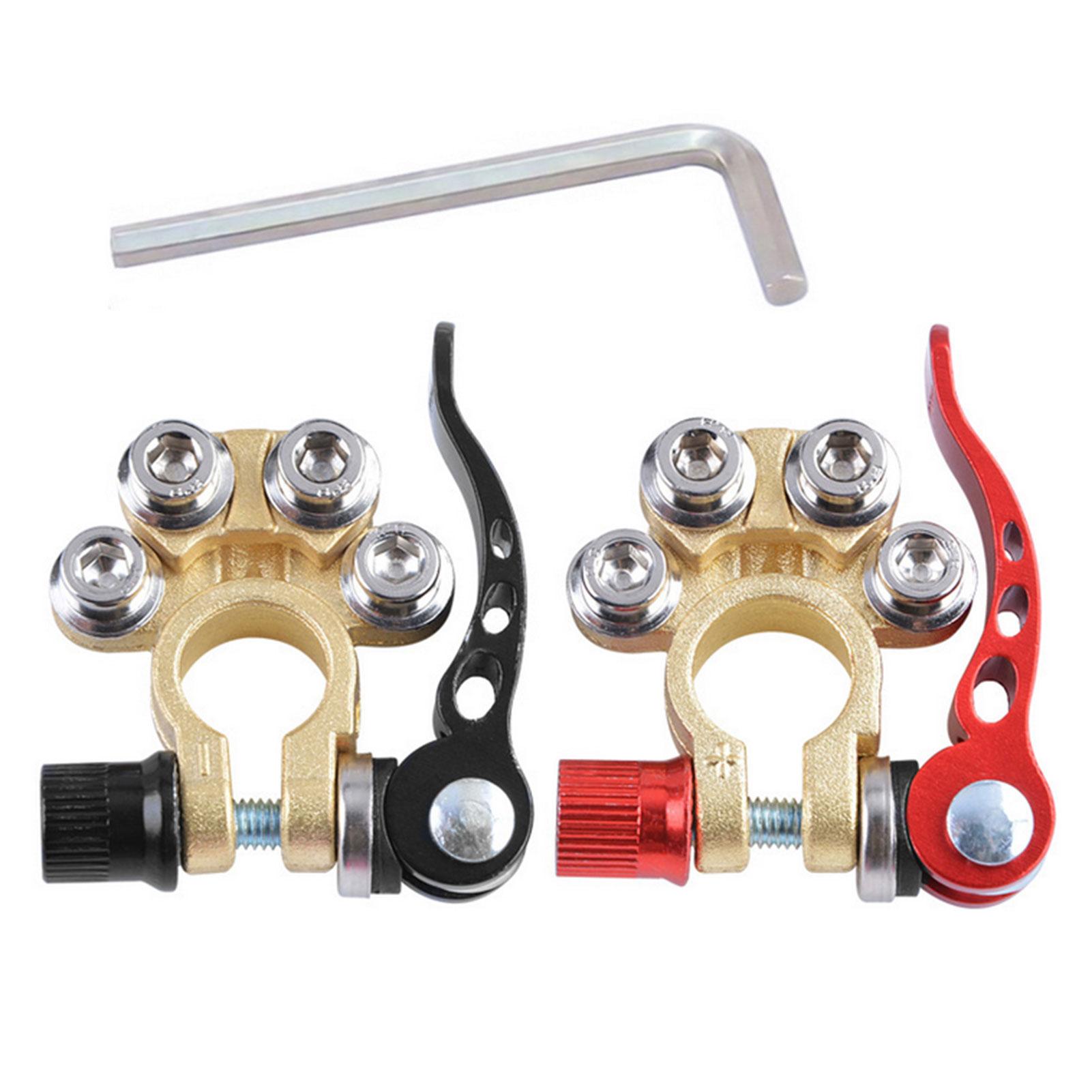 2Pcs Car Battery Terminal Connector Clamp Adjust Disconnect Quick Release Tool with 1Pc Hexagon Wrench