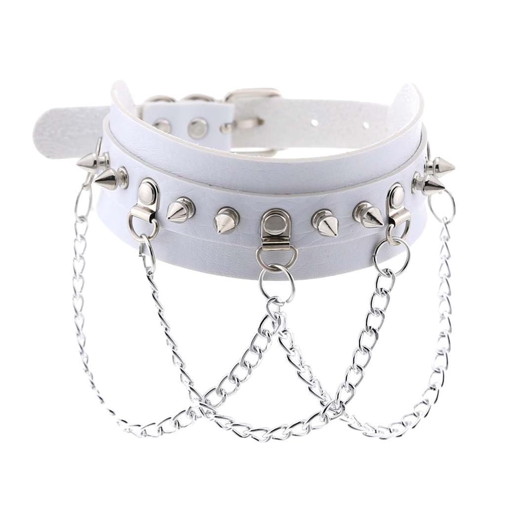 Gothic Pu Leather Choker Women  Metal Chain Necklace Punk Jewelry White