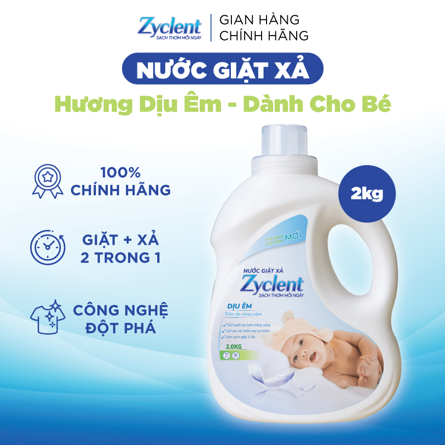 NƯỚC GIẶT XẢ ZYCLENT HƯƠNG DỊU ÊM - DÀNH RIÊNG CHO BÉ -2KG