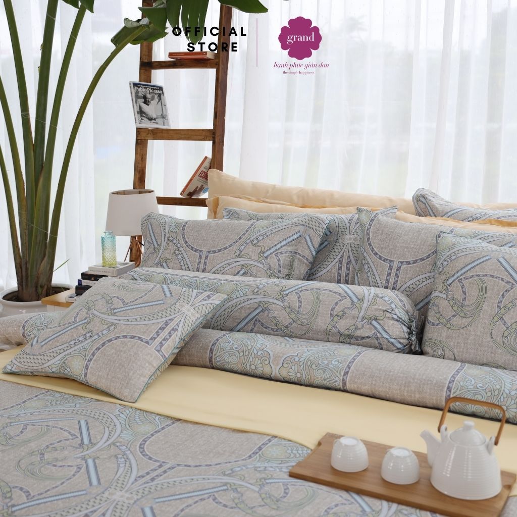 Vỏ gối ôm lụa sateen, tơ thiên nhiên Hàn Quốc by GRAND, kích thước 33x100, hoạ tiết hoa văn cổ điển, sang trọng