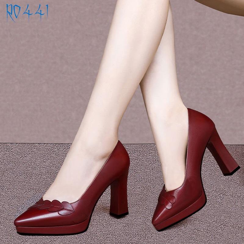 Giày cao gót nữ đẹp đế vuông 8 phân hàng hiệu rosata ba màu đen đỏ kem ro441