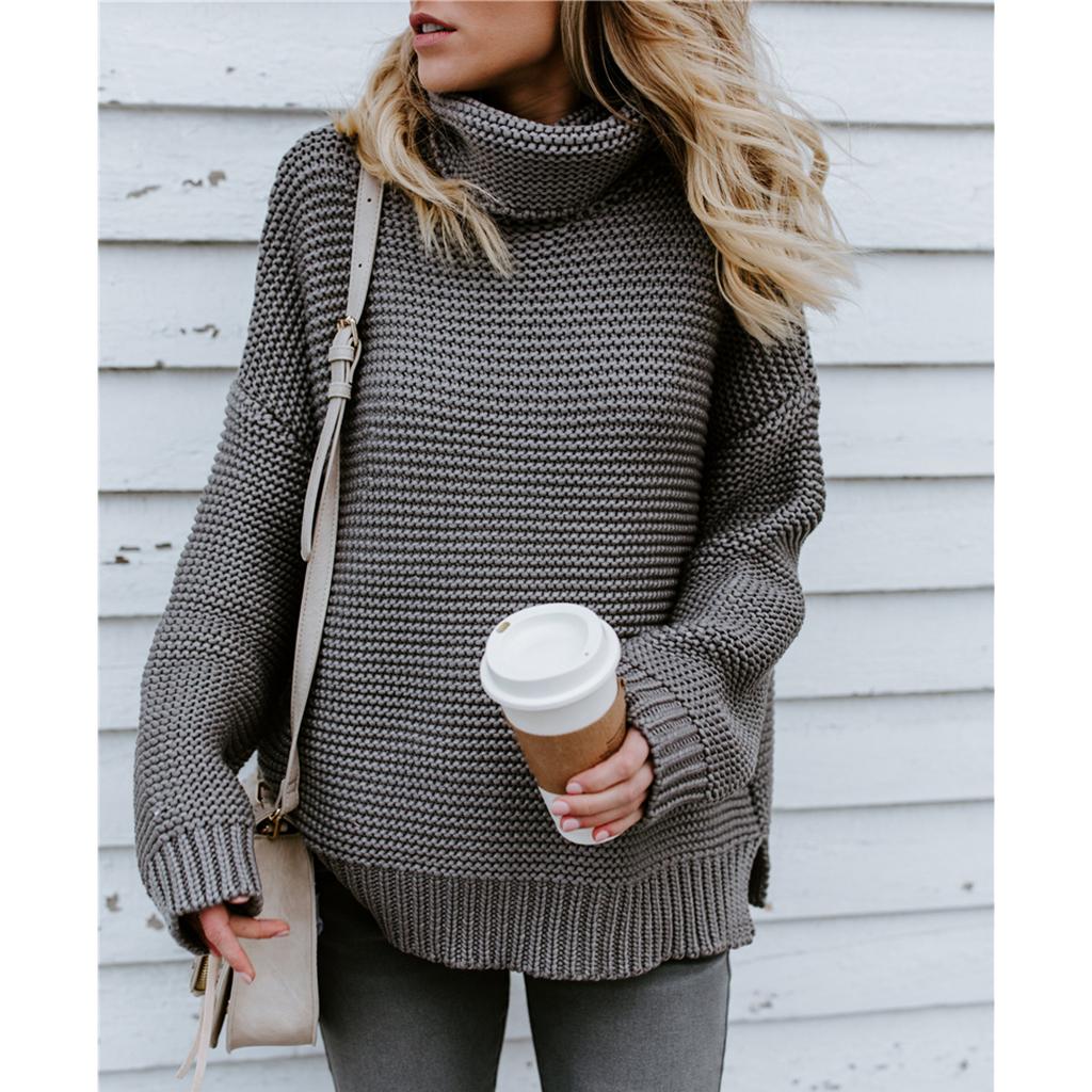 Women's Casual High Turtleneck Chunky Knit Sweater Oversized Pullover