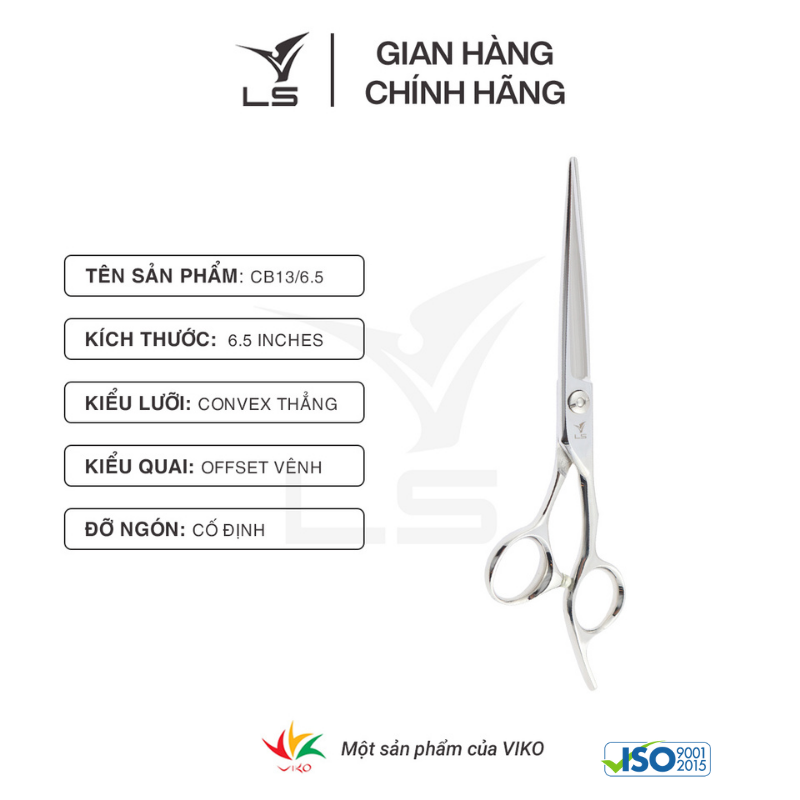 Kéo cắt tóc LS lưỡi thẳng quai offset vênh đỡ ngón cố định CB13/6.5