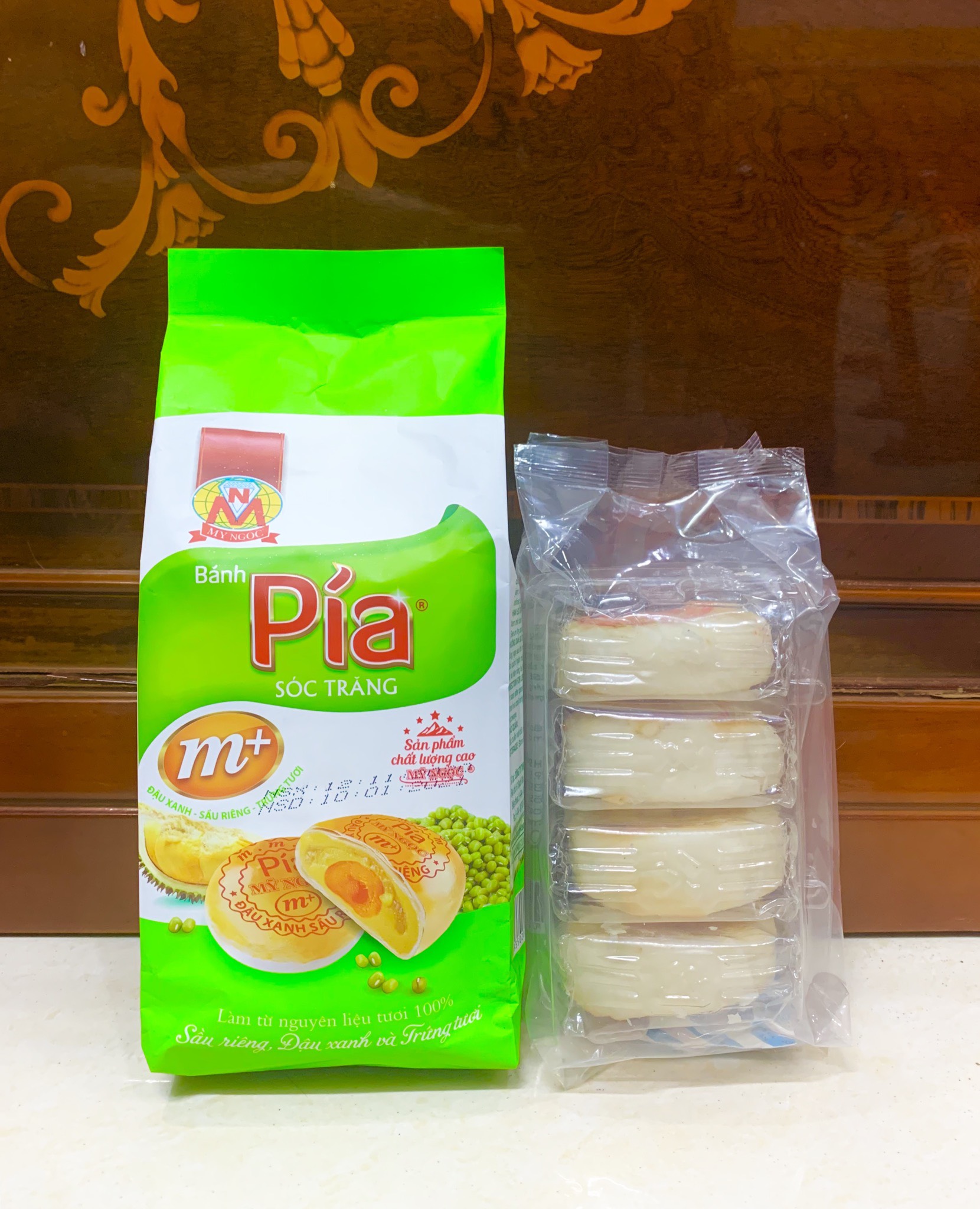 360g Bánh Pía M+ ĐẬU XANH SẦU RIÊNG, 1/2 TRỨNG MUỐI