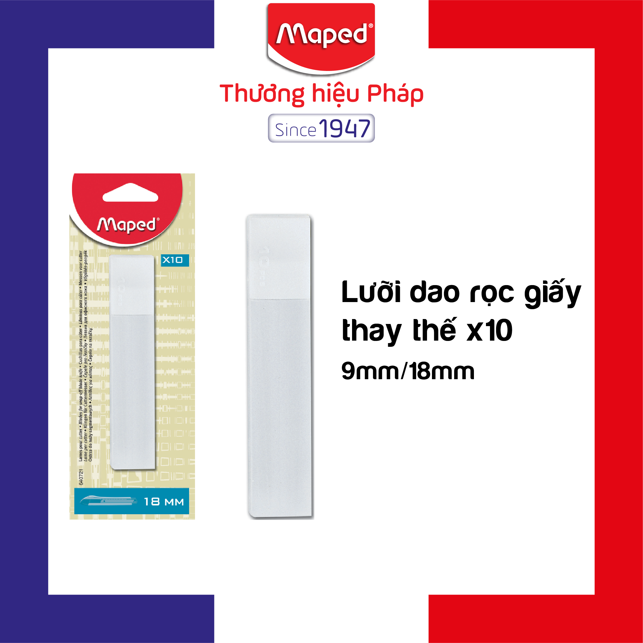 MAPED - Vỉ lưỡi dao rọc giấy - 10 lưỡi