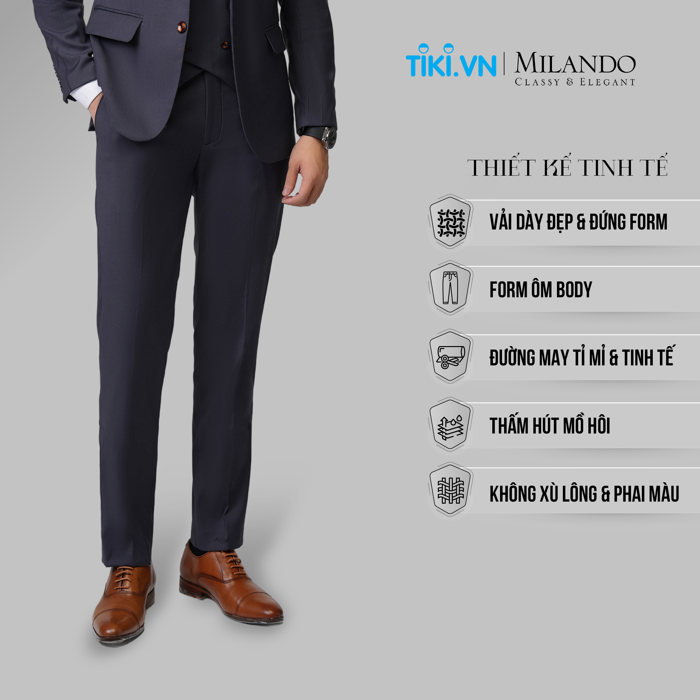 Quần Âu Nam Cao Cấp MYMILANDO Màu Xám - Chất Liệu Cao Cấp Bền Màu, Kiểu Dáng Slim Fit Trẻ Trung, Thời Trang Công Sở, Dạo Phố, Sự Kiện Sang Trọng