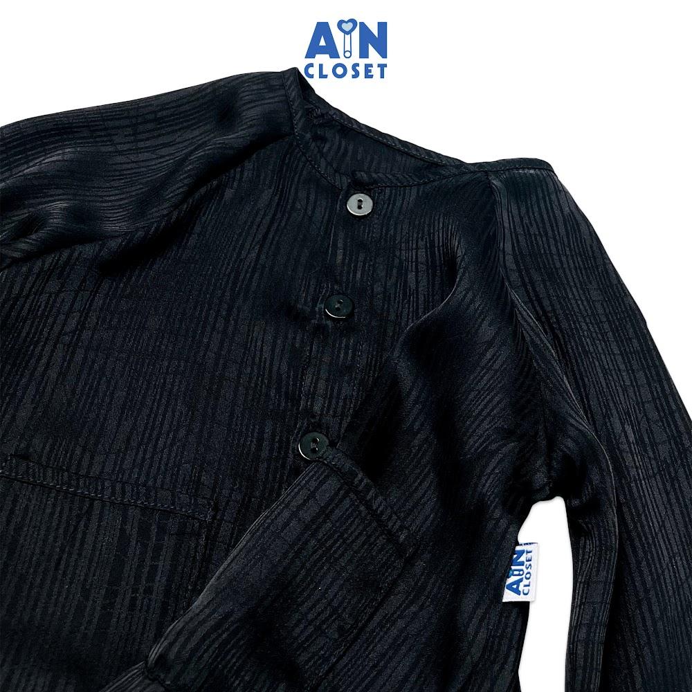 Bộ quần áo bà ba dài unisex cho bé hoa văn Vân Gỗ lụa đen - AICDBTXBTE74 - AIN Closet