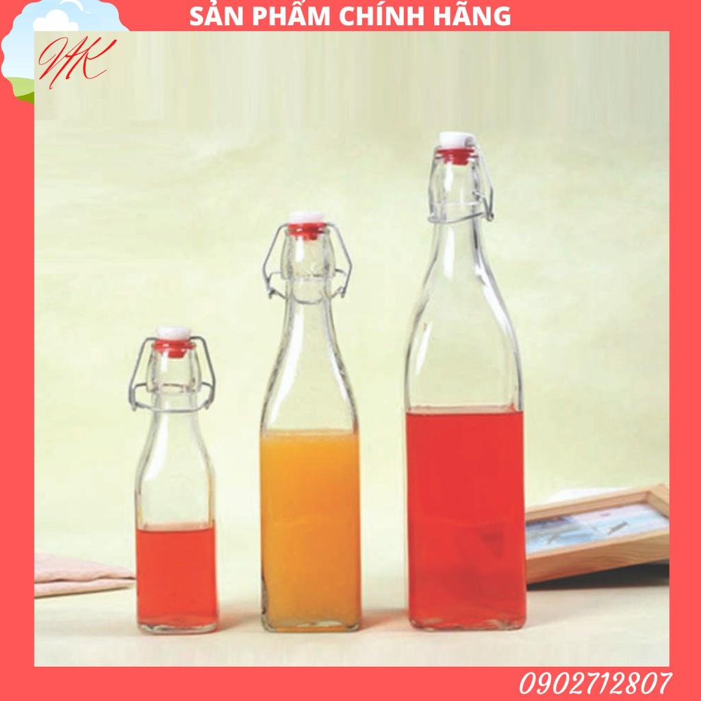 Chai thủy tinh vuông nắp cài 1000ml - 500ml - 250ml Bormioli Rocco - HÀNG CHÍNH HÃNG
