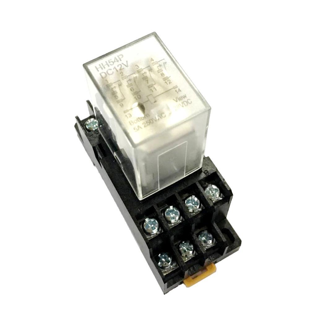 2-5pack 12VDC Coil 4PDT General Purpose Power Relay With Socket Base