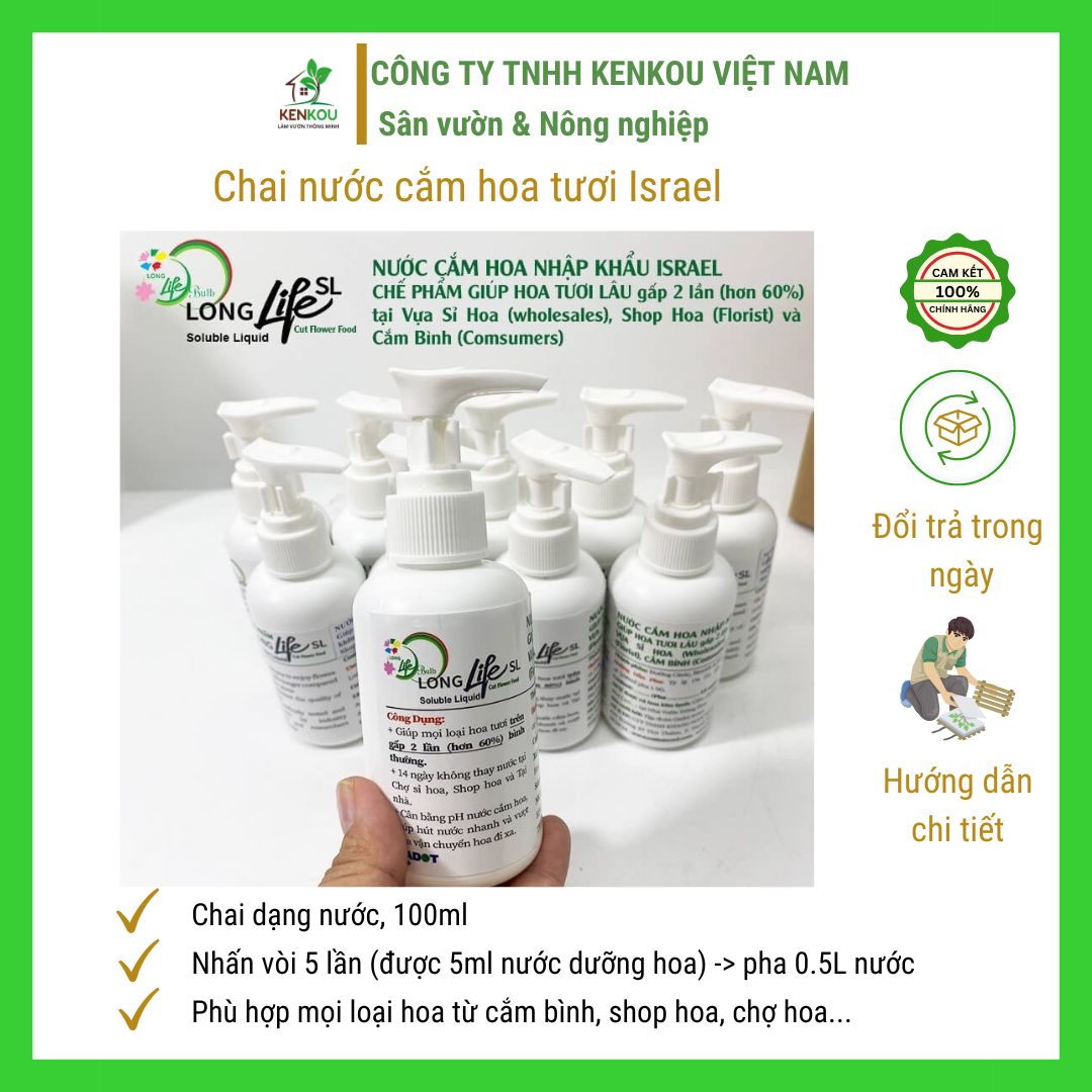 Dưỡng hoa tươi Chai 100ml Long life Israel - dưỡng chất giúp hoa cắt cành tươi lâu hơn