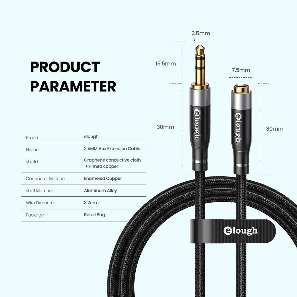 Elough 3.5mm Jack AUX Audio Cable Male to Female HiFi Extension Cable Speaker Extender Cord for PC Headphones Xiaomi