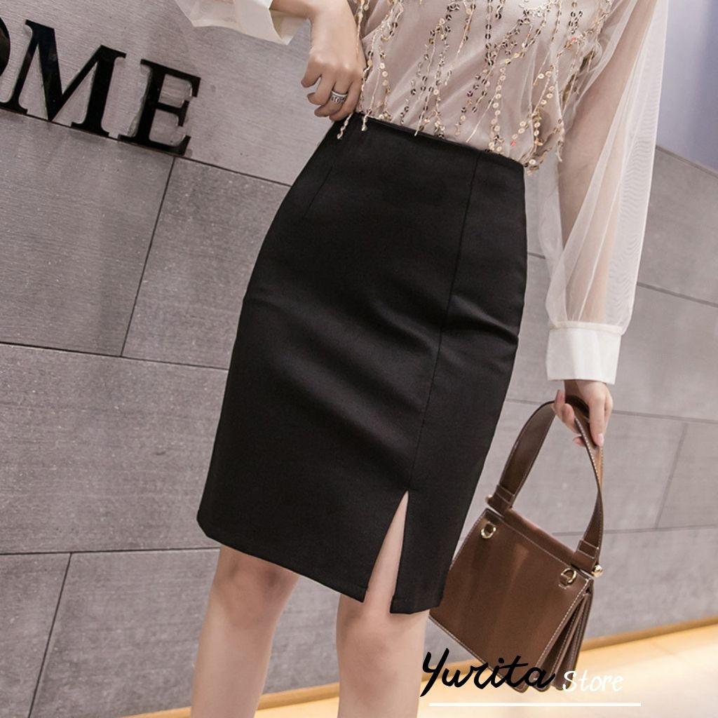 Chân Váy Xẻ Tà Trước YURITA NgắnTrên Gối Lưng Cao Xẻ Trước Đẹp Kiểu Hàn Quốc Vintage Cá Tính