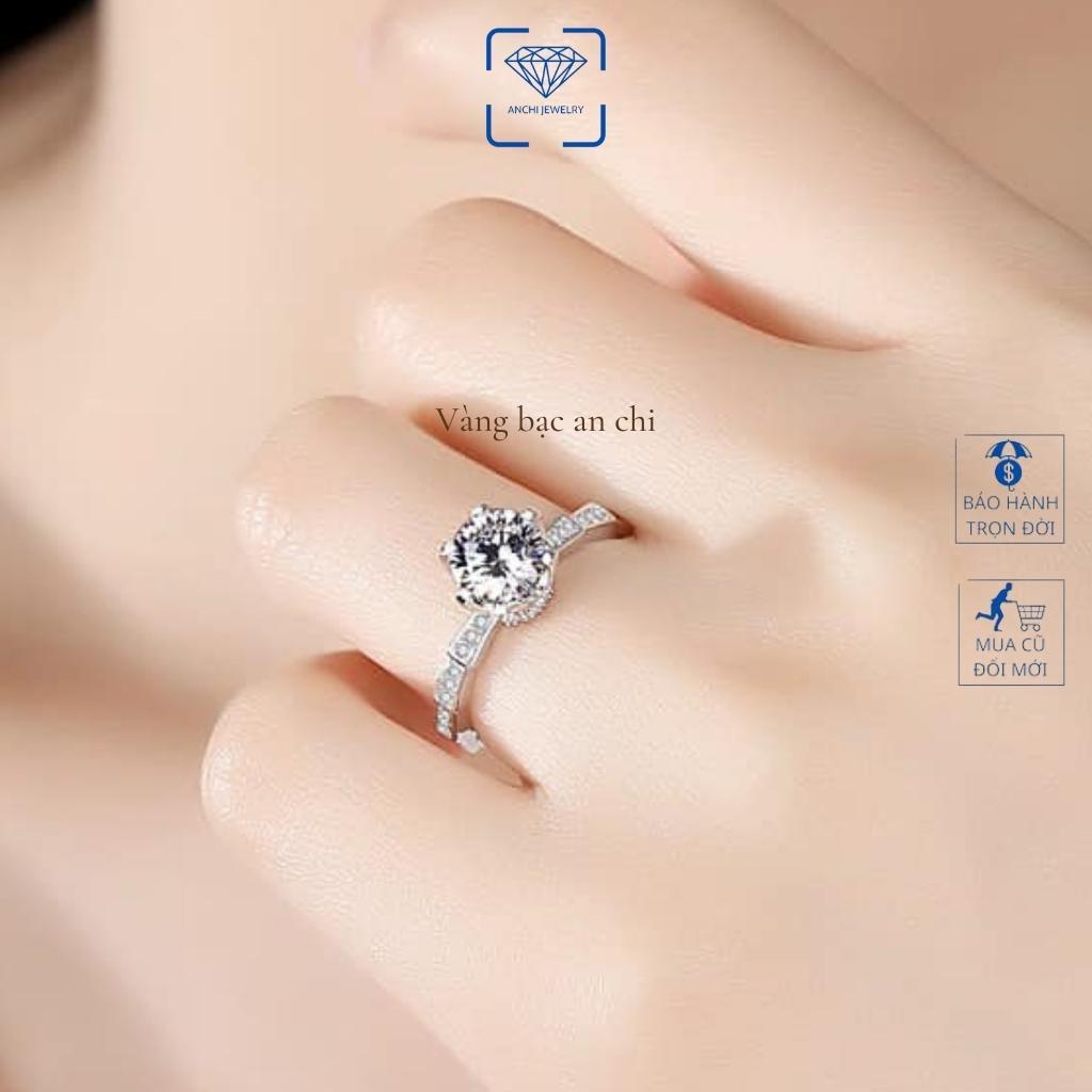 Nhẫn bạc nữ đính đá pha lê lấp lánh như kim cương, trang sức bạc Anchi jewelry