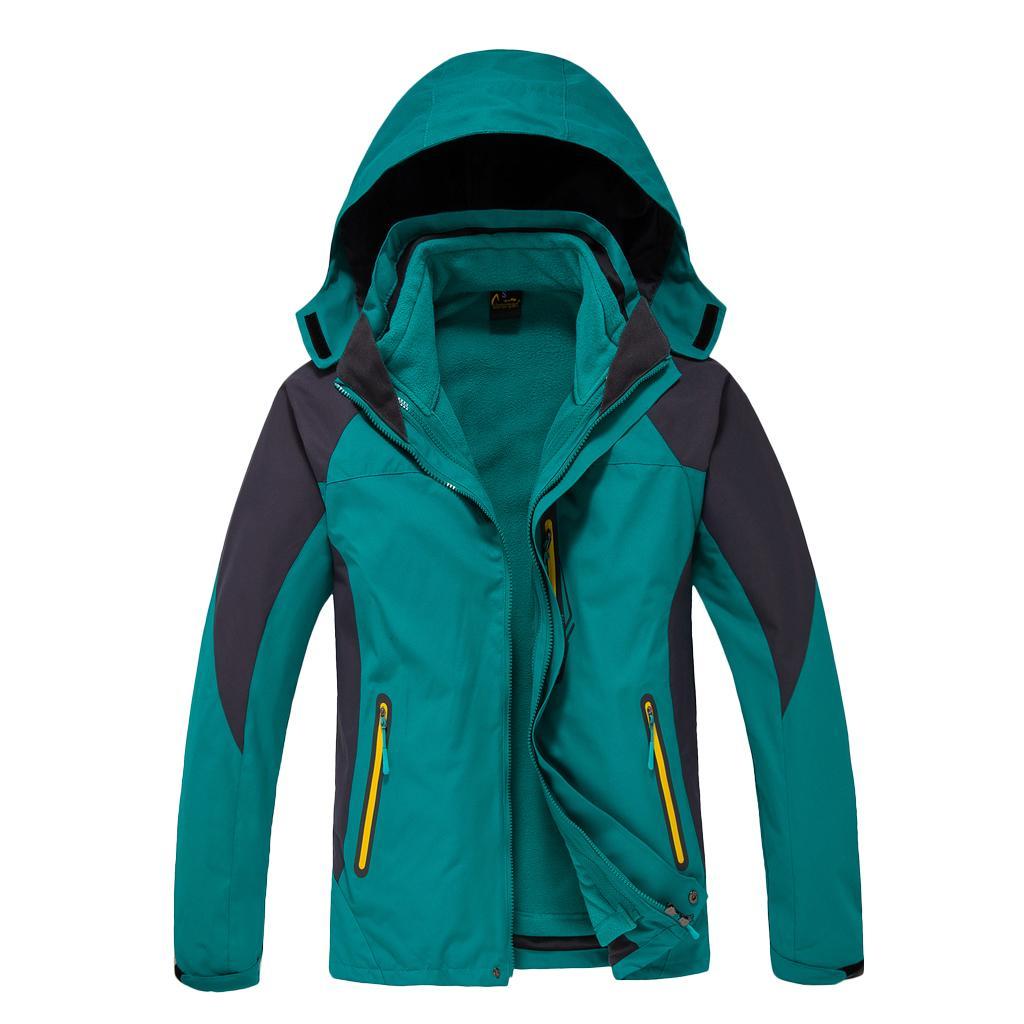 Men's 2 in 1 Sports Ski Winter Jacket with Removable Fleece Liner Jacket & Hooded Waterproof Soft Shell for Hiking Trekking