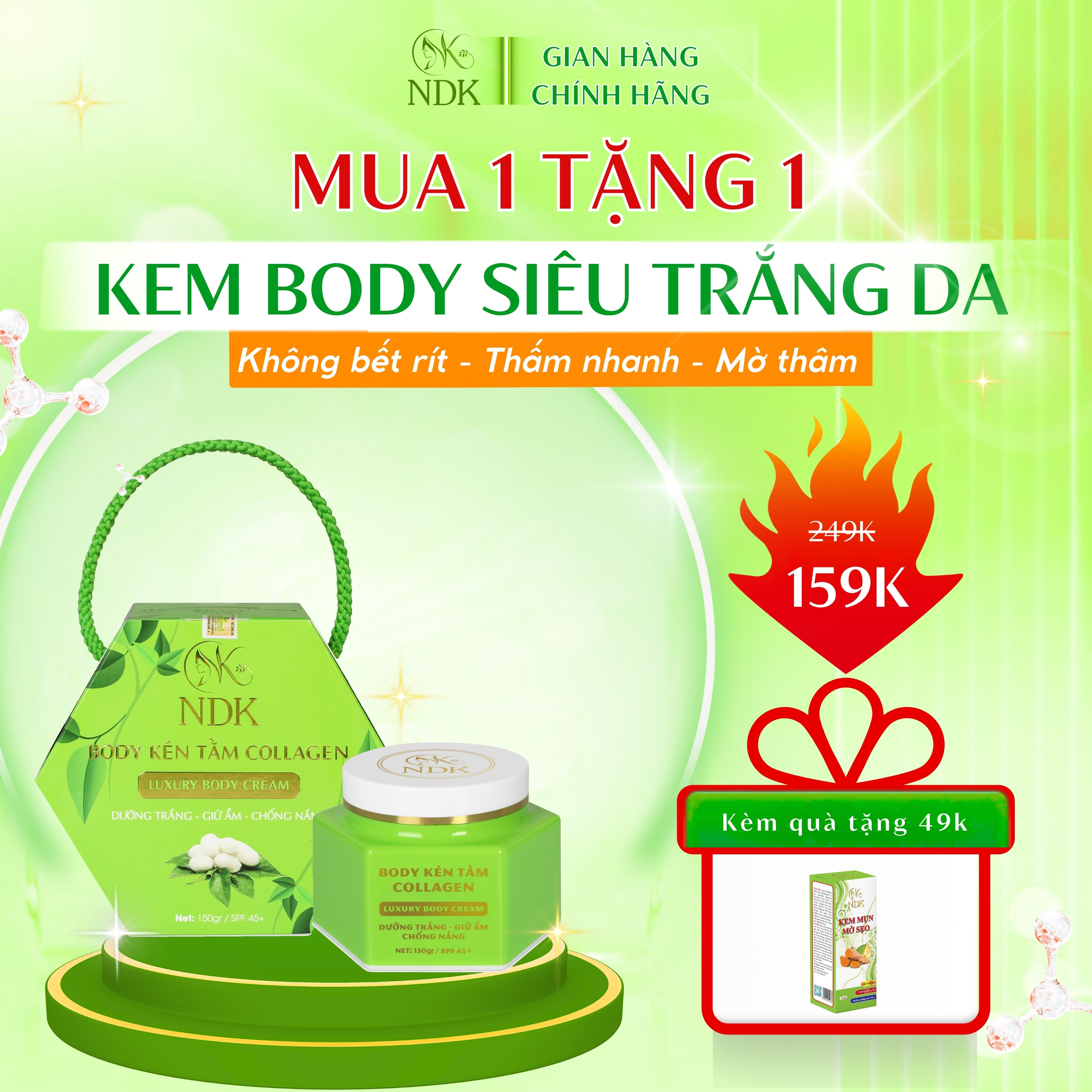 Kem Body Kén Tằm Collagen NDK Dưỡng Trắng Da Cấp Ẩm Chống Nắng 150ML
