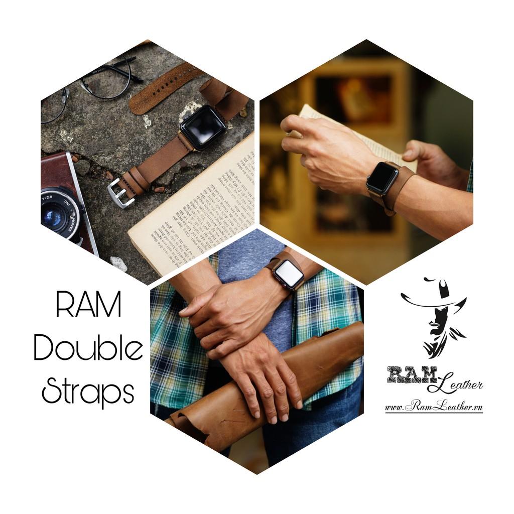 DÂY APPLE WATCH DA BÒ THẬT DOUBLE STRAPS CAO CẤP - CHÍNH HÃNG RAM LEATHER-SIZE APPLE WATCH 38/40 ,42/44