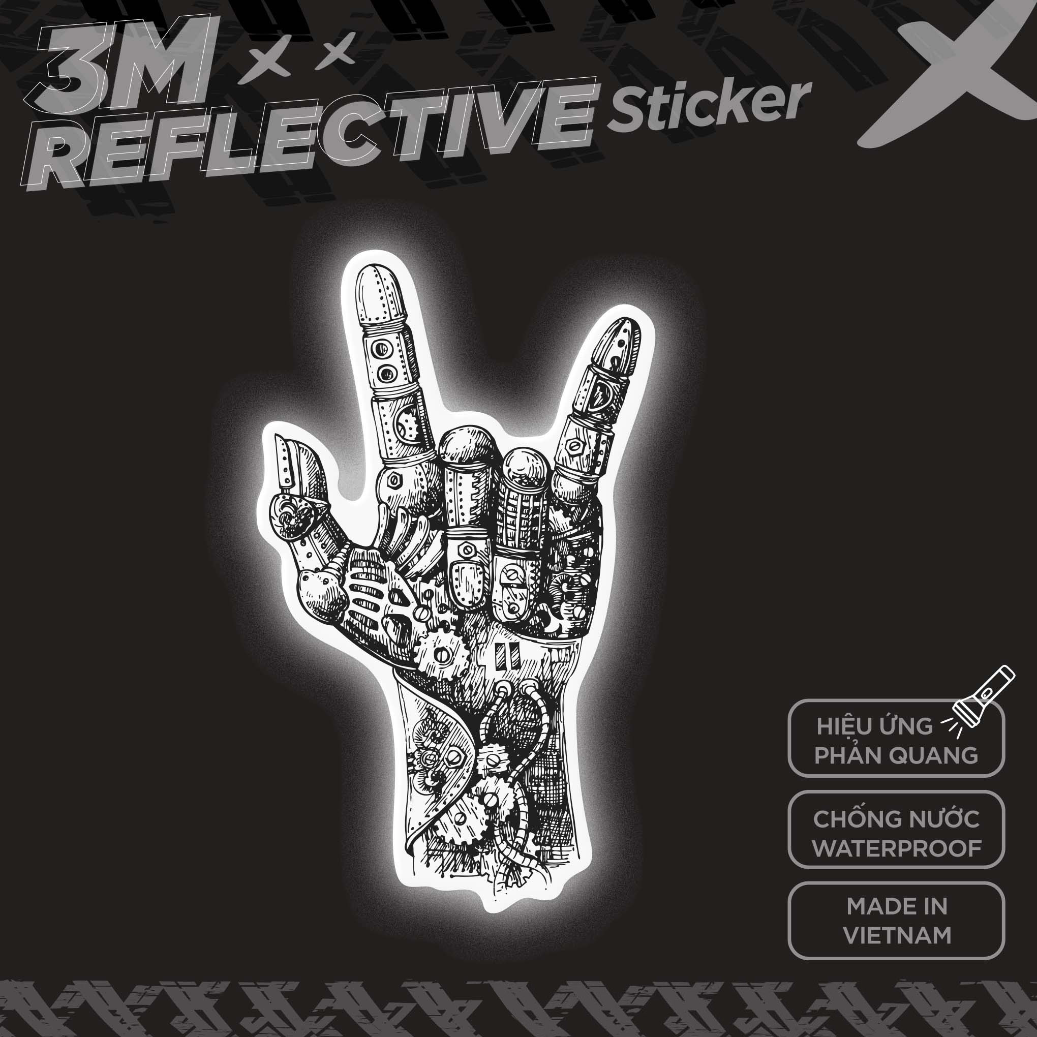 ROCK HAND MACHINE 3M - Reflective Sticker Die-cut Hình dán phản quang thương hiệu STICKER FACTORY