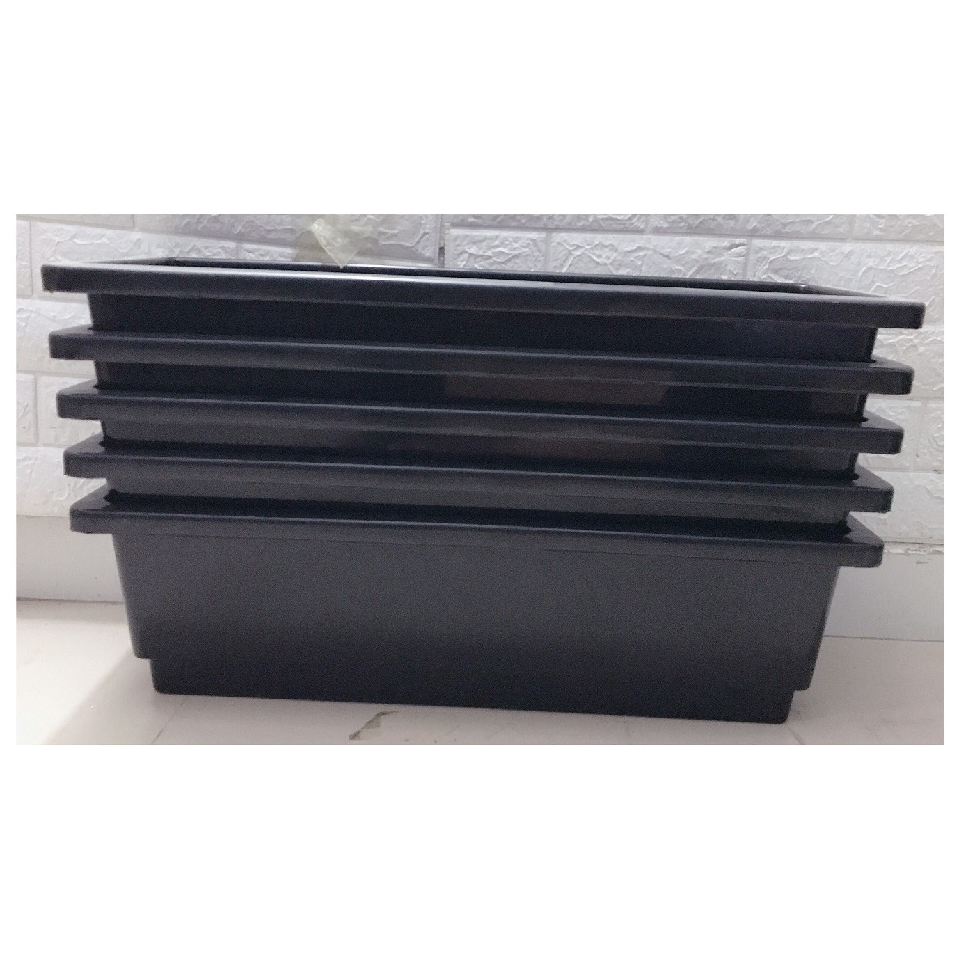 5 Chậu/ Khay/ Máng Nhựa Trồng Rau, Trồng Hoa, Cây Cảnh Kích Thước 67X24X19Cm - Màu Đen