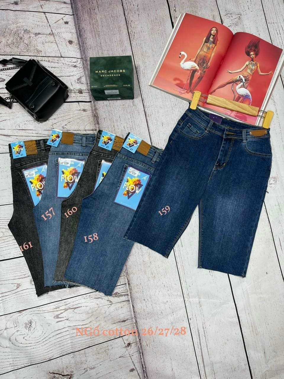 Quần Jean Ngố Có Co Giãn Kiểu Trơn Lai Cắt 5 Màu Size 26 27 28 Mã 157-161