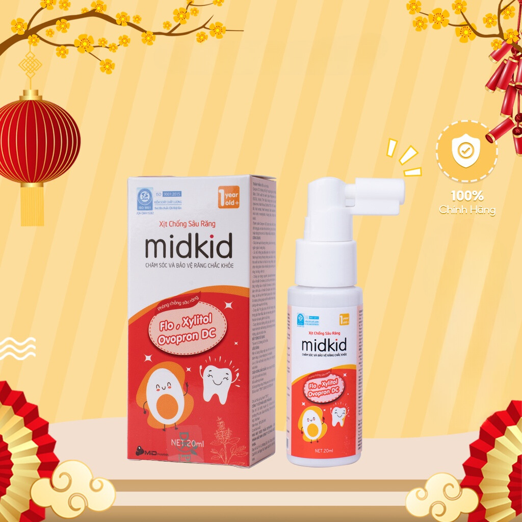 Xịt chống sâu răng MIDKID vị táo đỏ cho bé từ 1 tuổi giúp làm sạch và bảo vệ men răng, ngăn ngừa mảng bám ố vàng, hà mủn