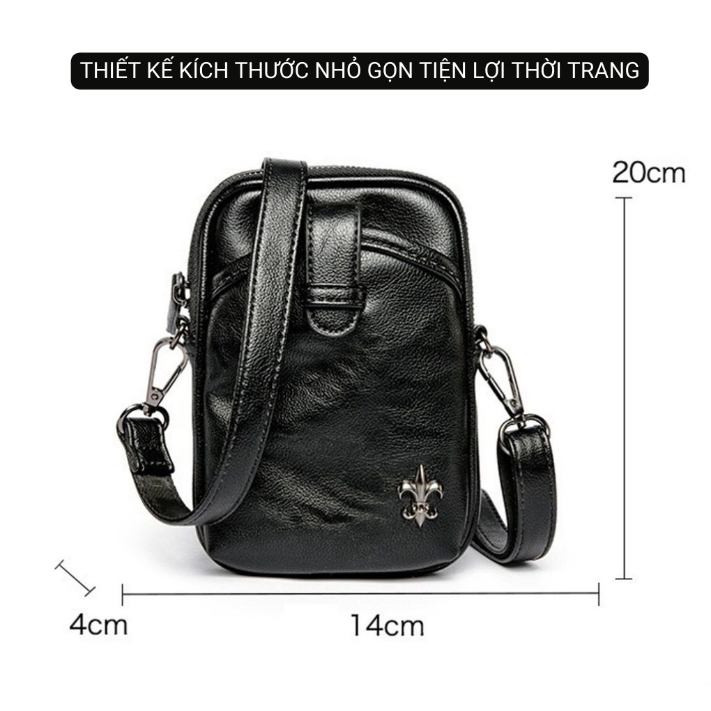 Túi đeo chéo da nam nữ mini Hàn Quốc nhỏ gọn đi học, đi chơi đẹp thời trang thanh lịch BAM049