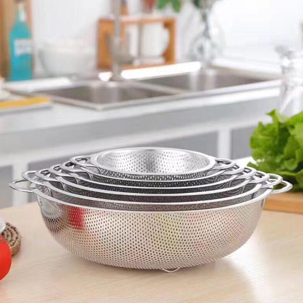 3x Stainless Steel Colander Noodles Draining Basket w/ Handles Storage
