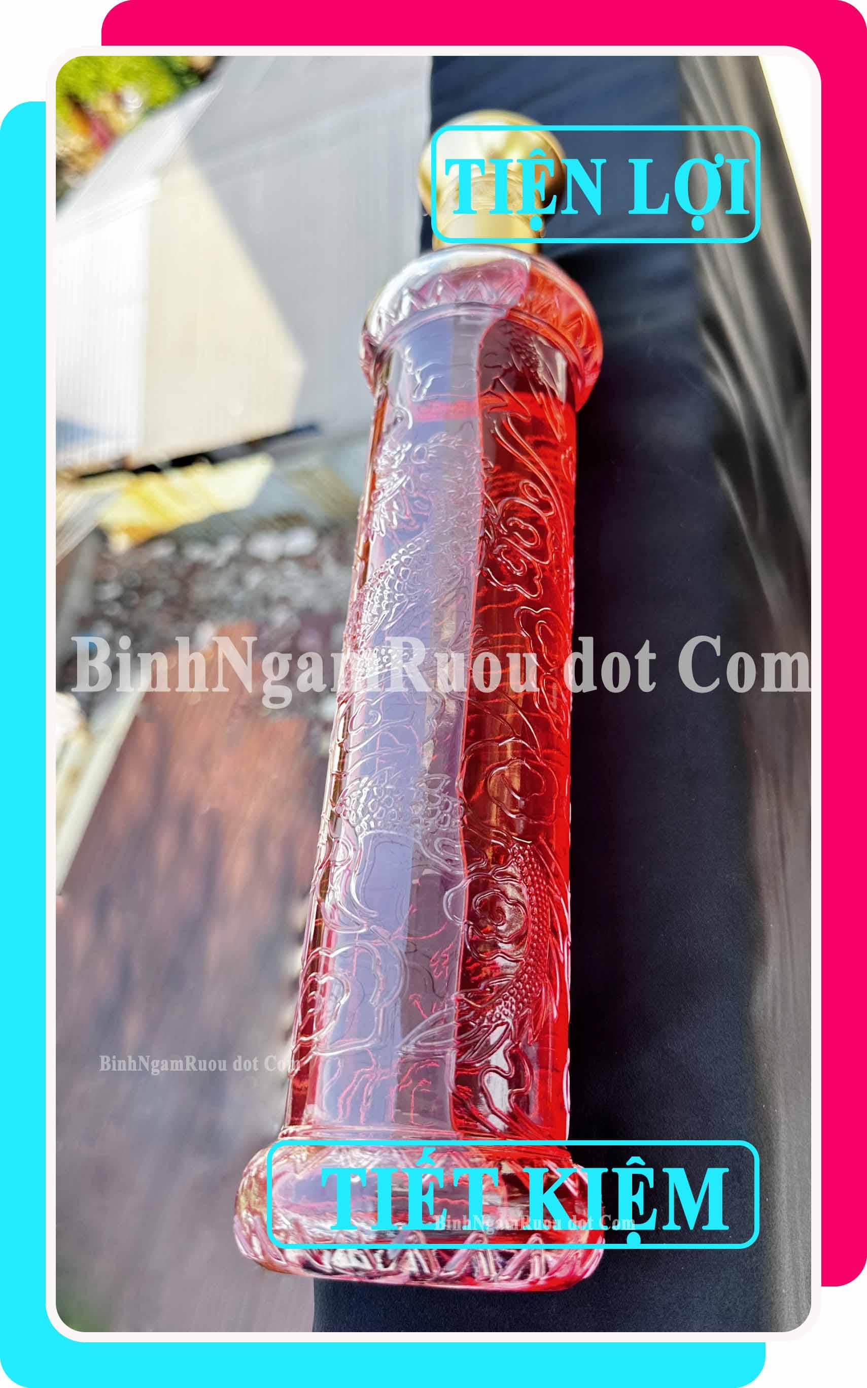 C61 Chai Đựng Rượu Thủy Tinh Họa Tiết Rồng Sang Trọng - Cao Cấp 500ml - Đẹp Cao Cấp - Nắp Kín Thủy Tinh Trong - Tặng Biếu Sang Trọng