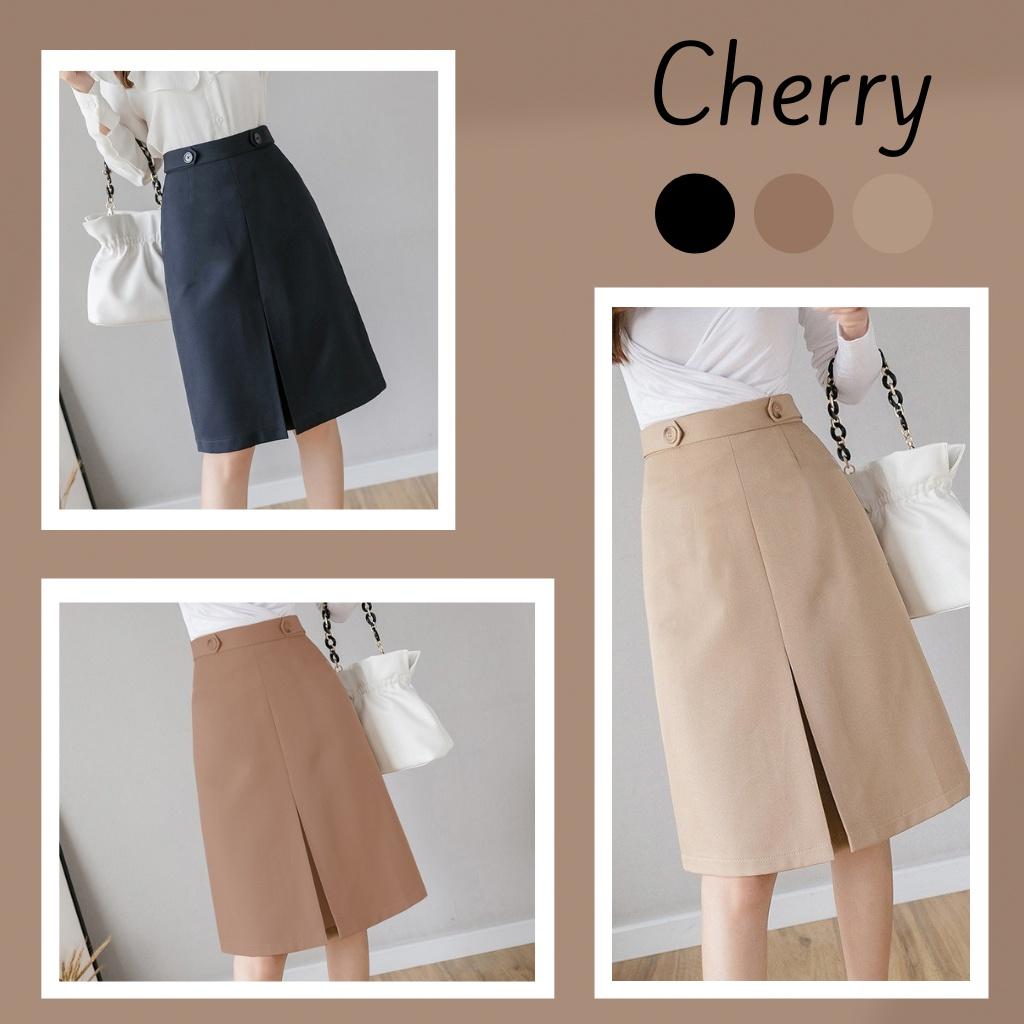 Chân váy dài công sở chữ A xẻ trước ulzzang CHERRY váy công sở dáng dài chữ A kiểu dáng midi thanh lịch CHERRY V057