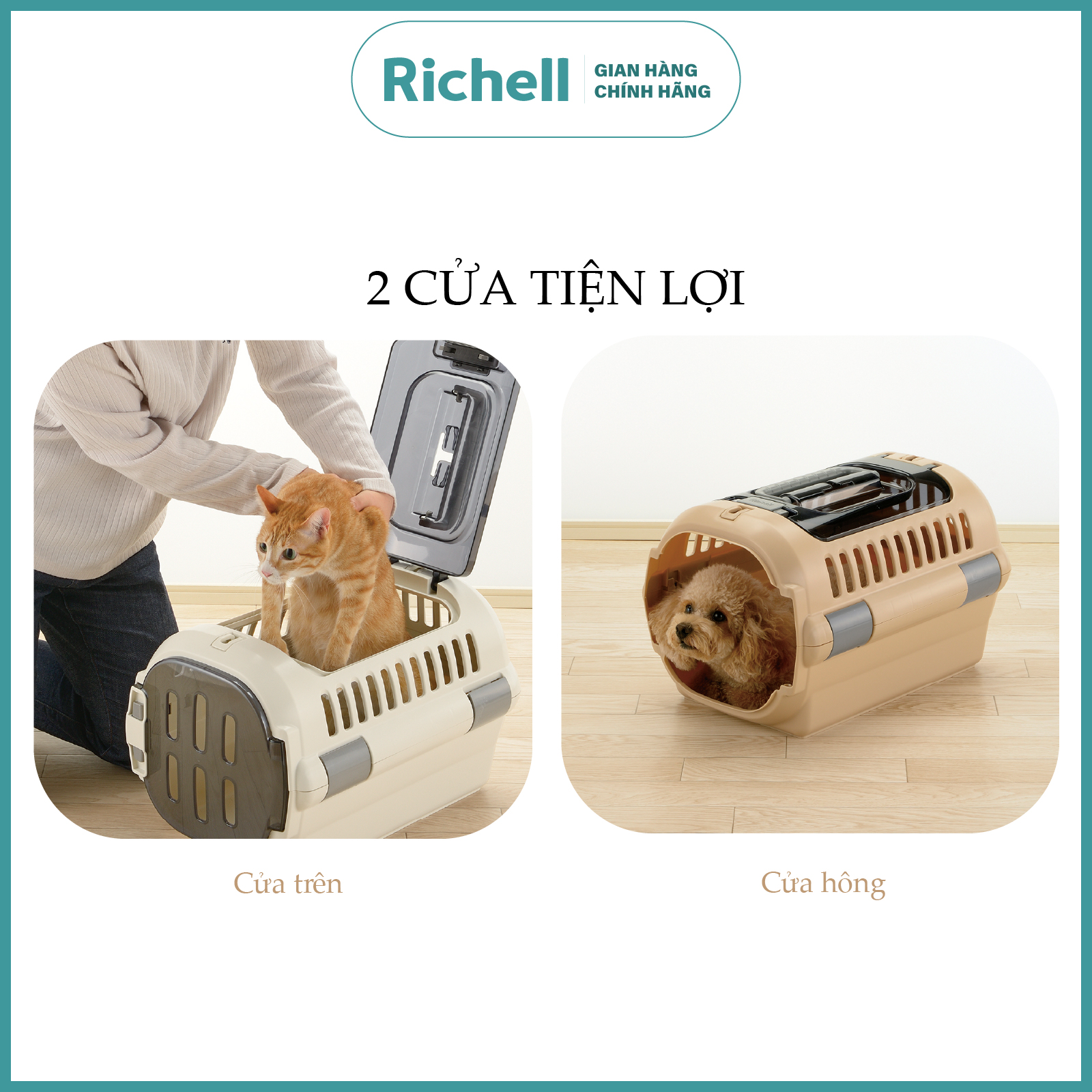 Lồng vận chuyển 2 cửa và nhà ở cho thú cưng Richell Nhật Bản 2in1 có thể tháo rời | Pet