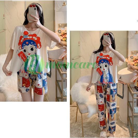 Bộ đồ ngủ nữ đẹp SET 3 CHI TIẾT - Đồ bộ mặc nhà dễ thương - Thời trang mùa hè QUẢNG CHÂU cao cấp