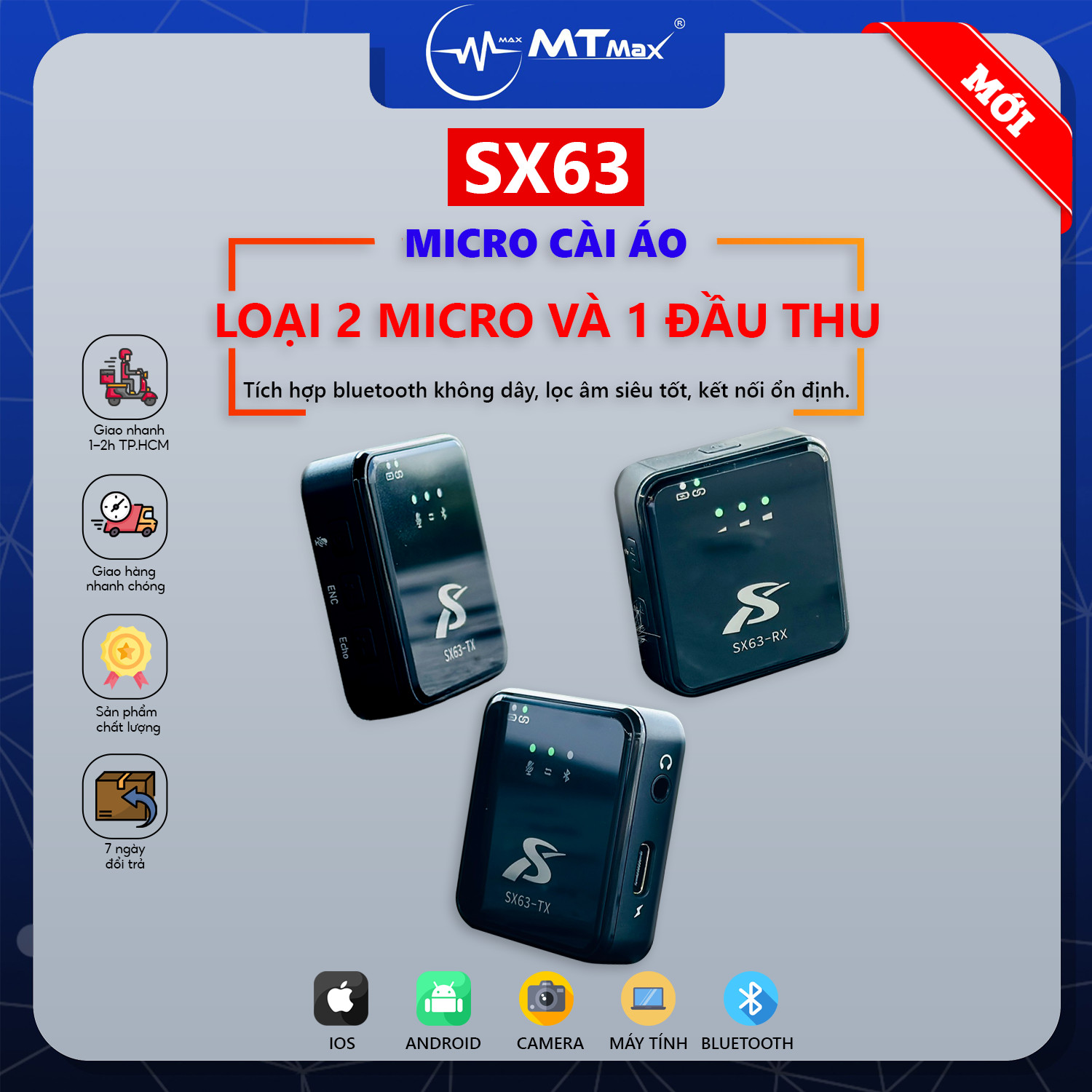 Micro Cài Áo Đa Năng SX63 - Âm Thanh Chất Lượng Cao, Chống Ồn Siêu Tốt, Thu Âm Đến 30M, Sạc Pin Trực Tiếp Nhẹ Nhàng Mang Đi Mọi Nơi hàng chính hãng