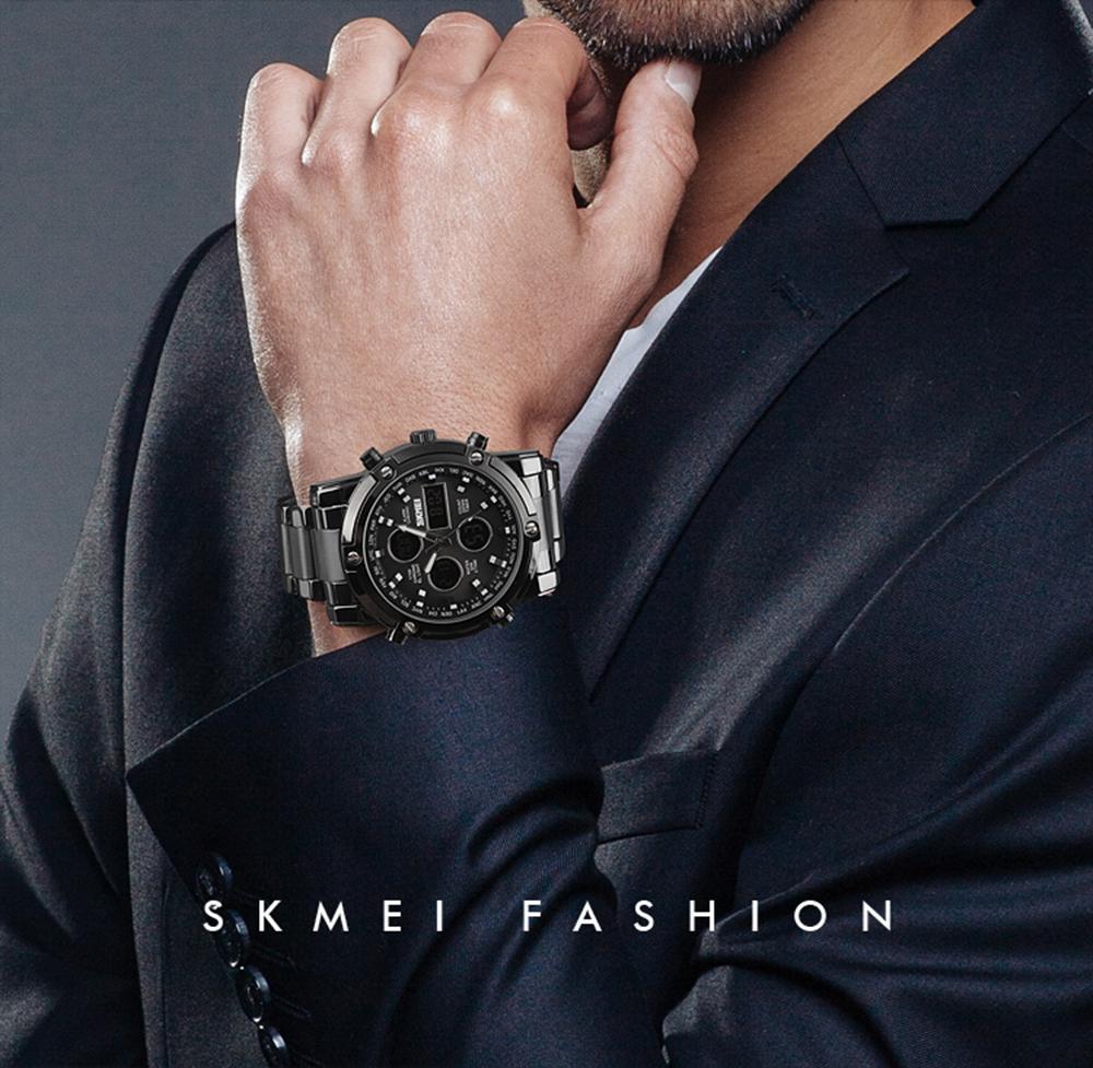 Đồng hồ Quartz Double Movement Dây đeo bằng thép không gỉ Thời trang độc đáo SKEMI 1389