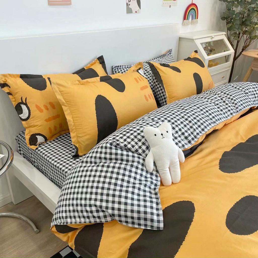 Bộ chăn ga gối Cotton poly M2T bedding gồm vỏ chăn mền, drap ga giường và 2 vỏ gối nằm họa tiết Hổ vằn